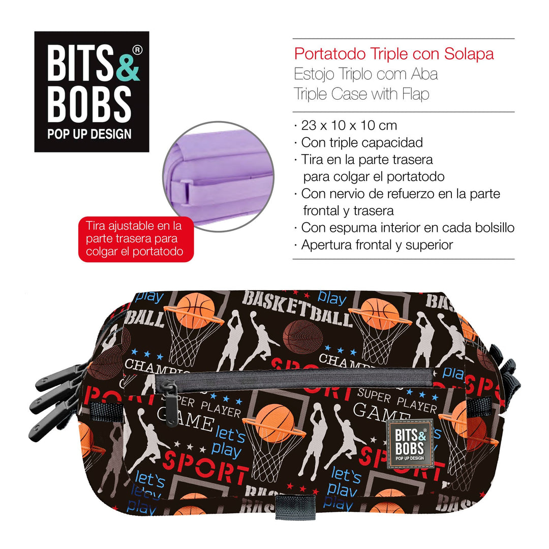 ColePack Design - Estuche Triple de 3 Cremalleras con Material Escolar Incluido. Basket