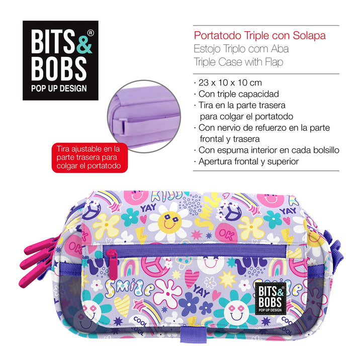 ColePack EcoDes - Estuche Triple de 3 Cremalleras con Material Escolar Incluido. Smile