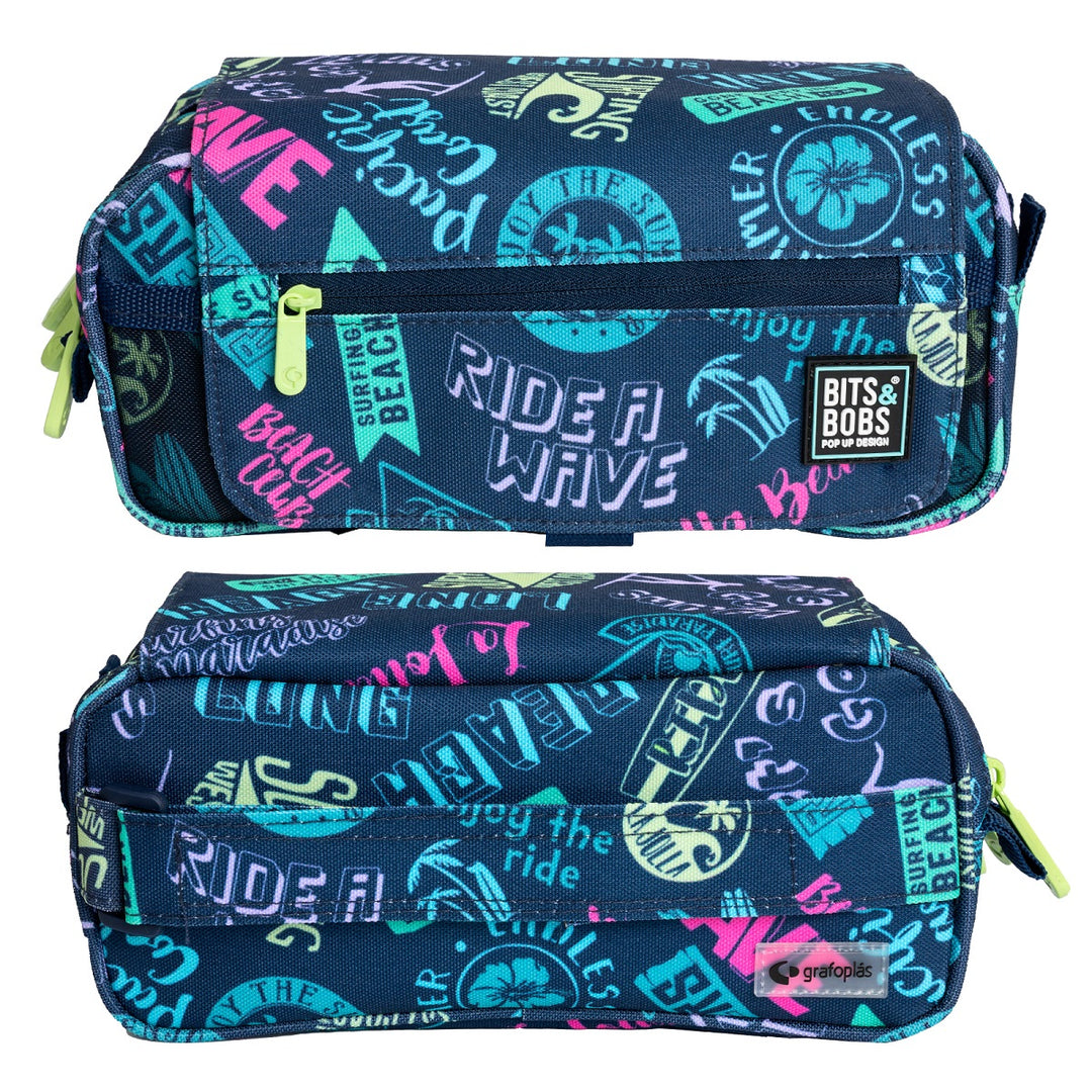 Grafoplás Design - Estuche Portatodo Triple con Solapa para Material Escolar. Beach