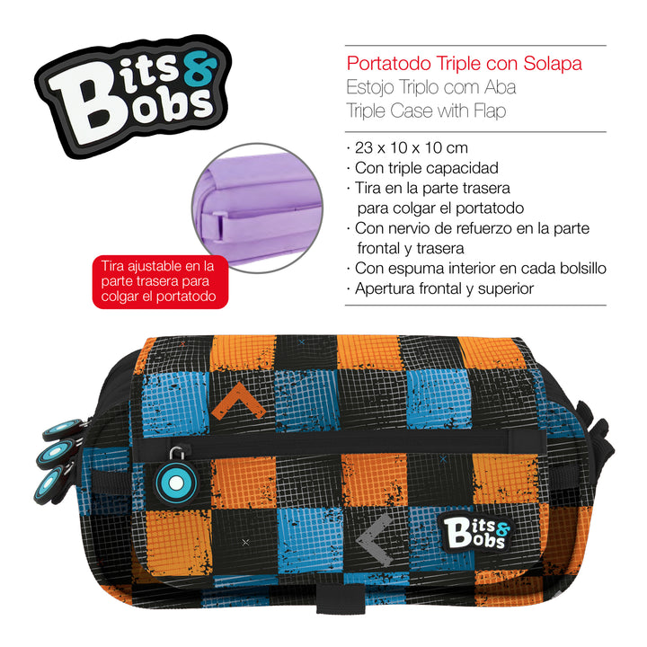 Grafoplás BitsBobs - Estuche Portatodo Triple con Solapa para Material Escolar. Match