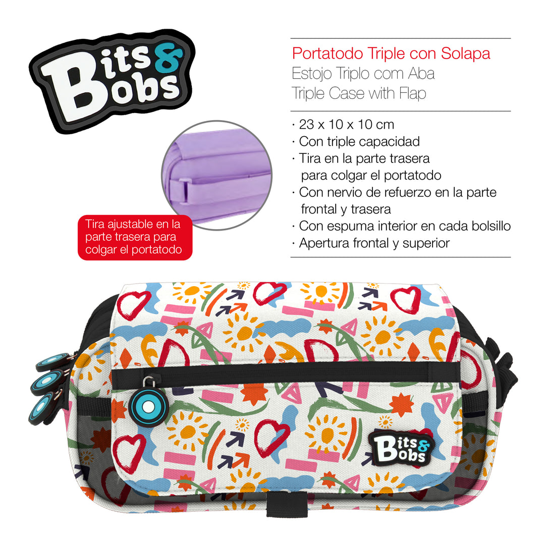 Grafoplás BitsBobs - Estuche Portatodo Triple con Solapa para Material Escolar. Sunny