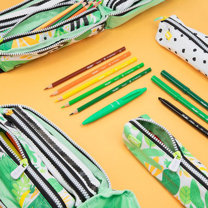 MILAN Hide & Seek - Estuche Escolar Portatodo de 5 Compartimentos. Verde