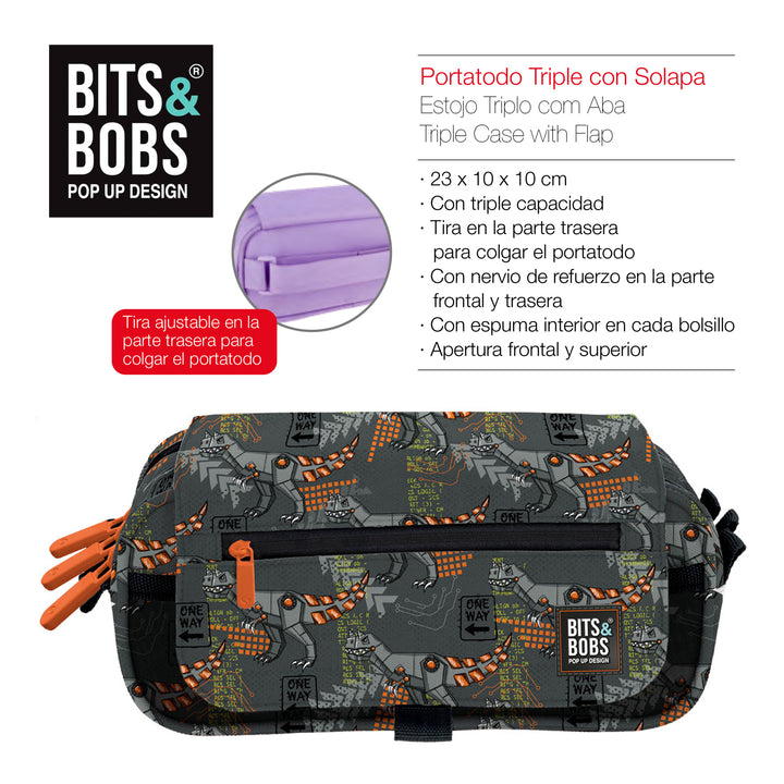 Grafoplás Design - Estuche Portatodo Triple con Solapa para Material Escolar. Rex