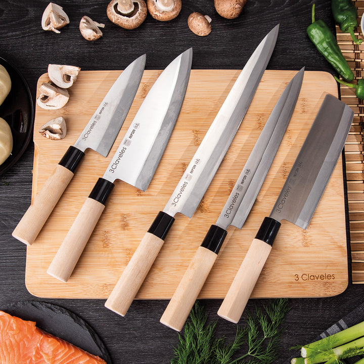 3 Claveles NIPON - Cuchillo Japones Usuba 18 cm Acero Inoxidable y Mango Madera de Arce