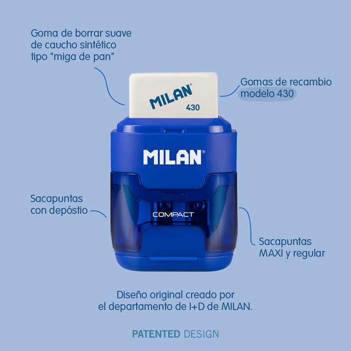MILAN Vikings - Afilaborra Compact. Combinación de Goma y Sacapuntas Doble Verde