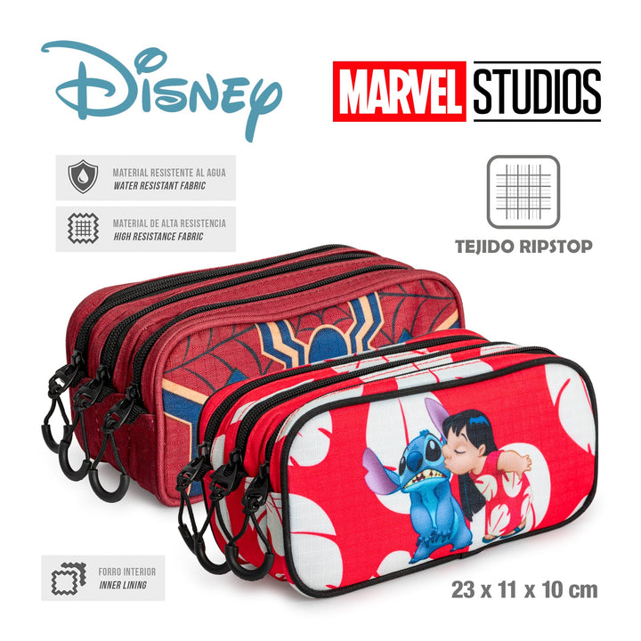 ColePack EcoTrick - Estuche Triple de 3 Cremalleras con Material Escolar Incluido. Lilo y Stitch Kiss