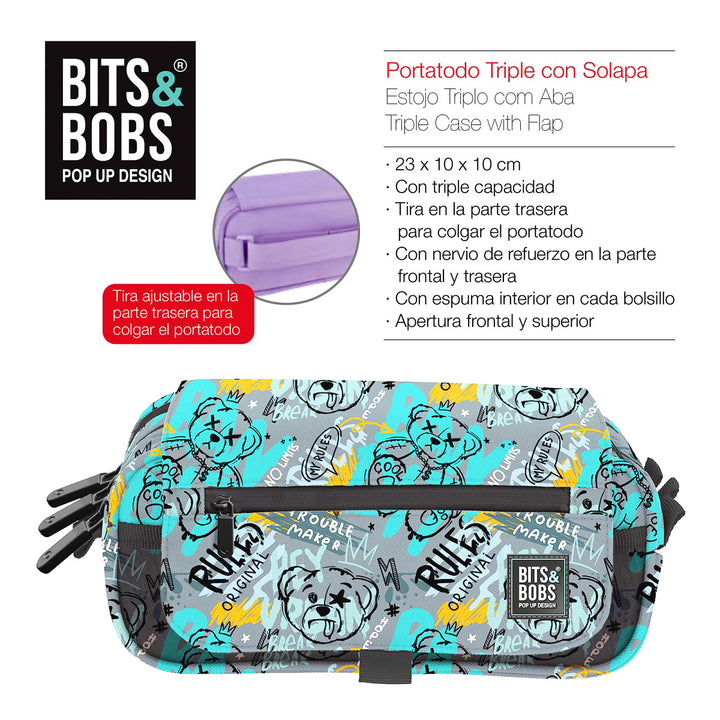 ColePack Design - Estuche Triple de 3 Cremalleras con Material Escolar Incluido. Bear