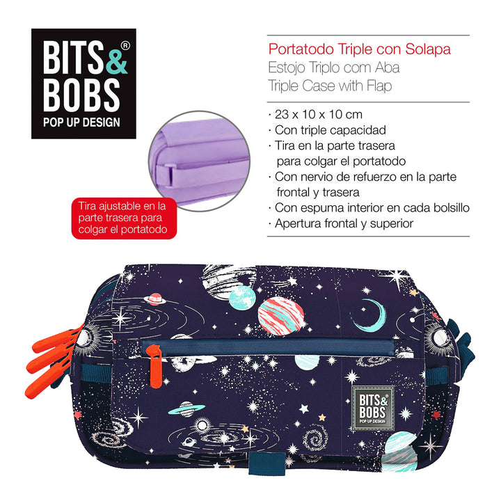 ColePack Design - Estuche Triple de 3 Cremalleras con Material Escolar Incluido. Cosmos