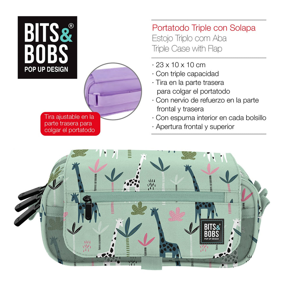 Grafoplás Design - Estuche Portatodo Triple con Solapa para Material Escolar. Jungle