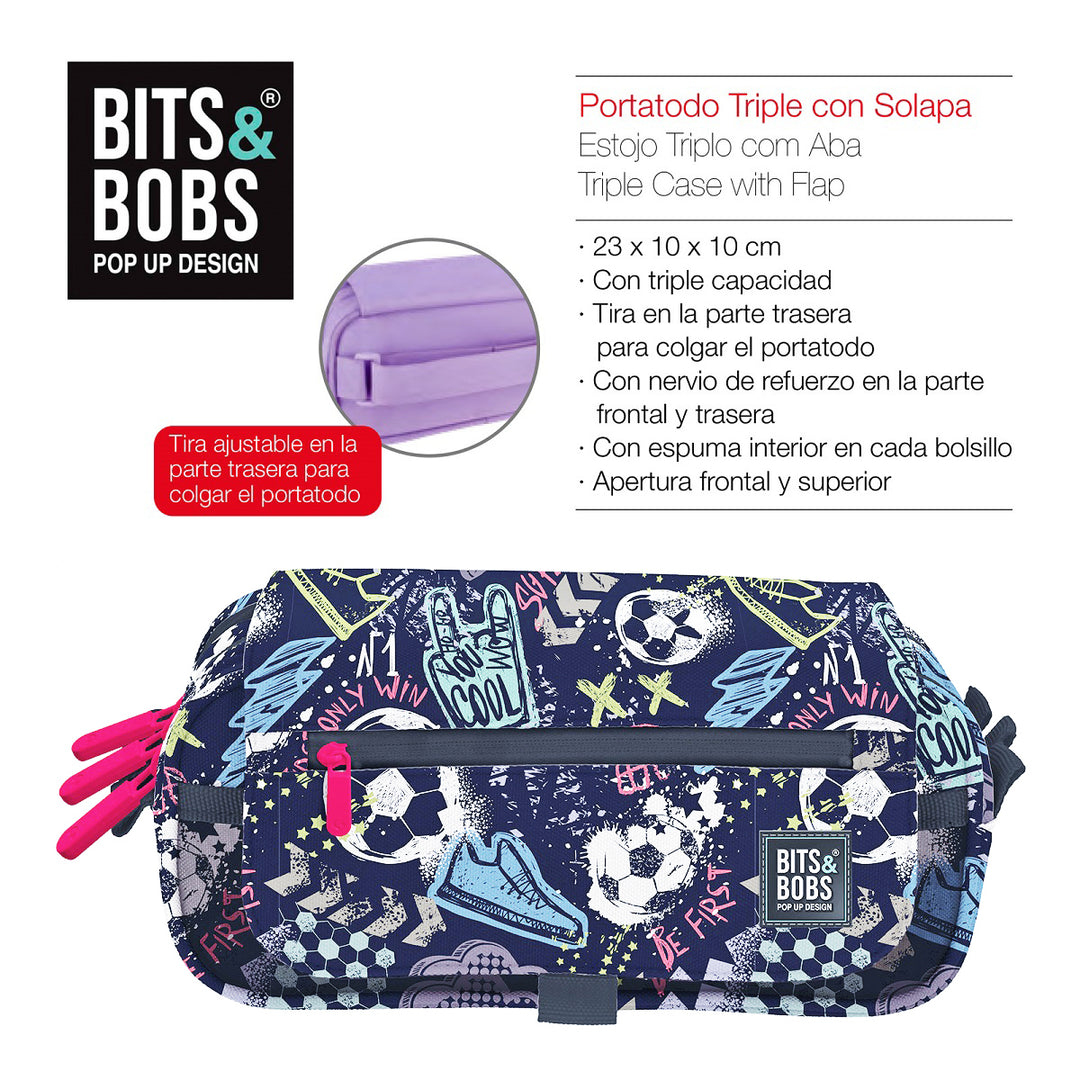 ColePack EcoDes - Estuche Triple de 3 Cremalleras con Material Escolar Incluido. Match