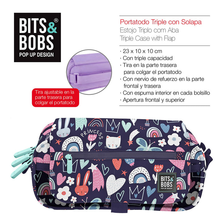 ColePack Design - Estuche Triple de 3 Cremalleras con Material Escolar Incluido. Princess