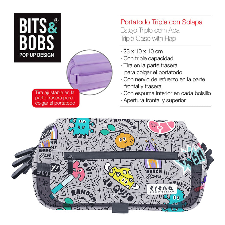 ColePack Design - Estuche Triple de 3 Cremalleras con Material Escolar Incluido. EC Random