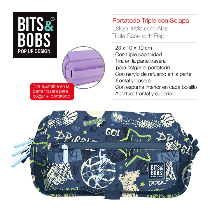 ColePack Design - Estuche Triple de 3 Cremalleras con Material Escolar Incluido. Streetball