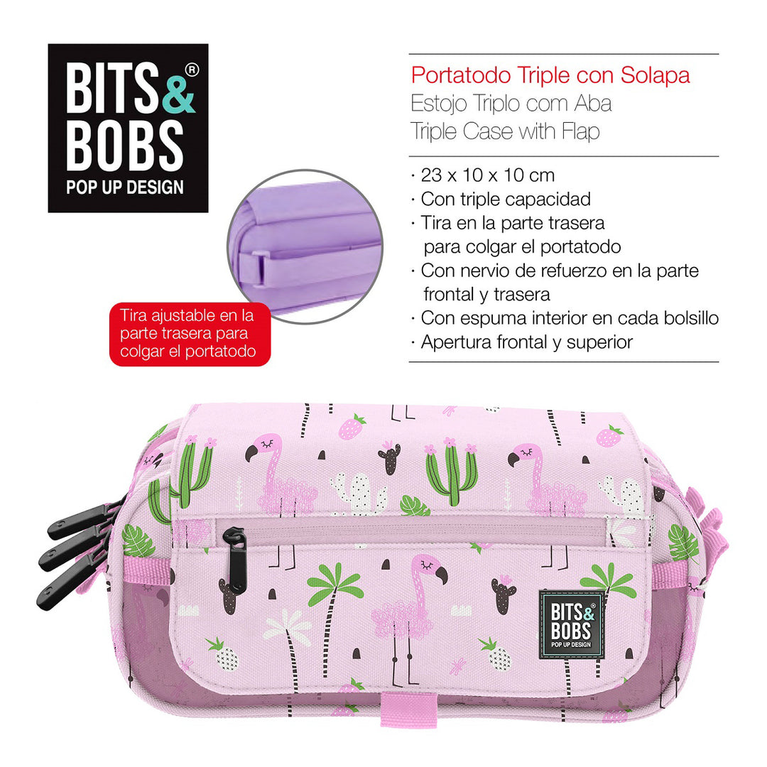 ColePack EcoDes - Estuche Triple de 3 Cremalleras con Material Escolar Incluido. Tropical