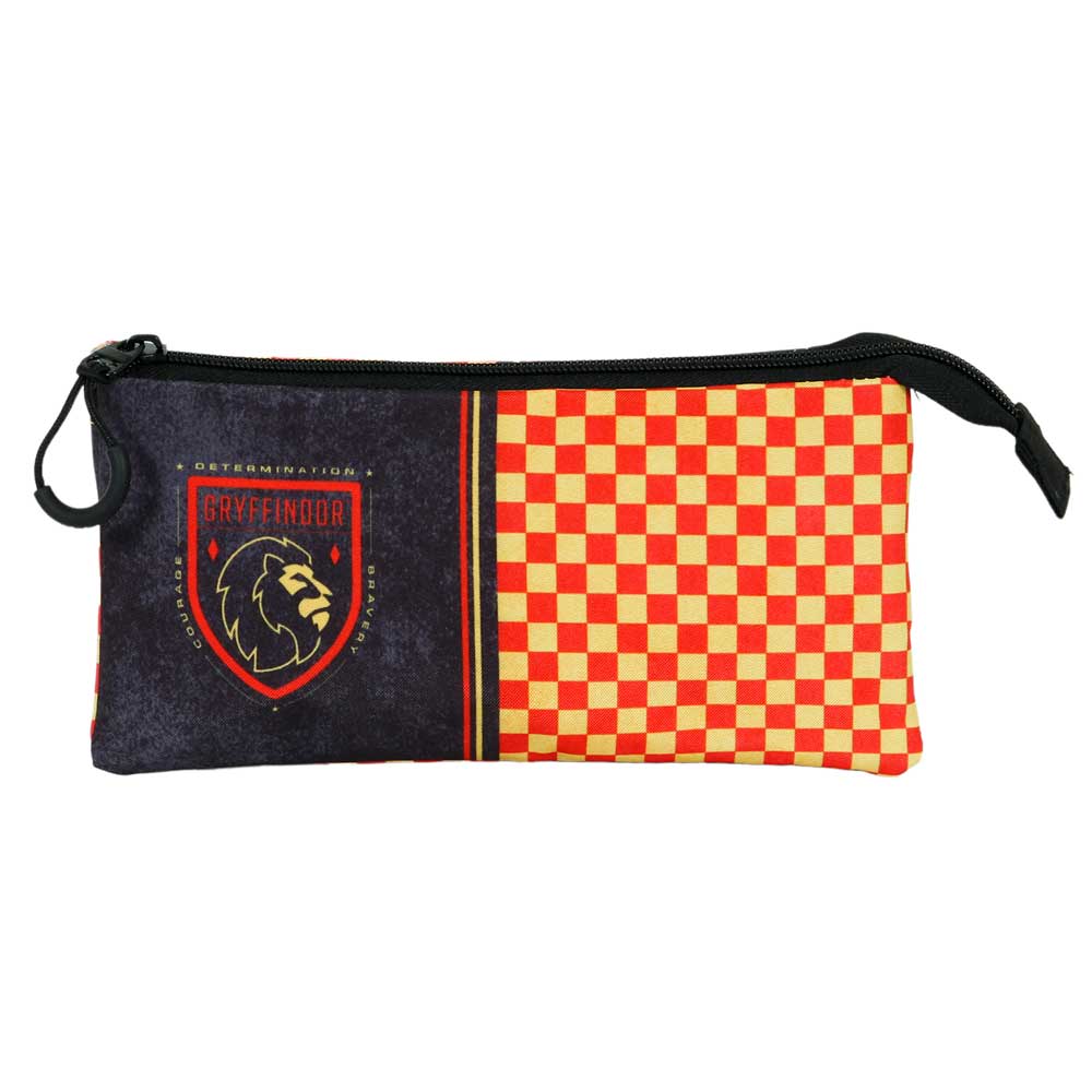 HARRY POTTER Gryffindor- Estuche Escolar Triple Portatodo con 2 Cremalleras. Negro