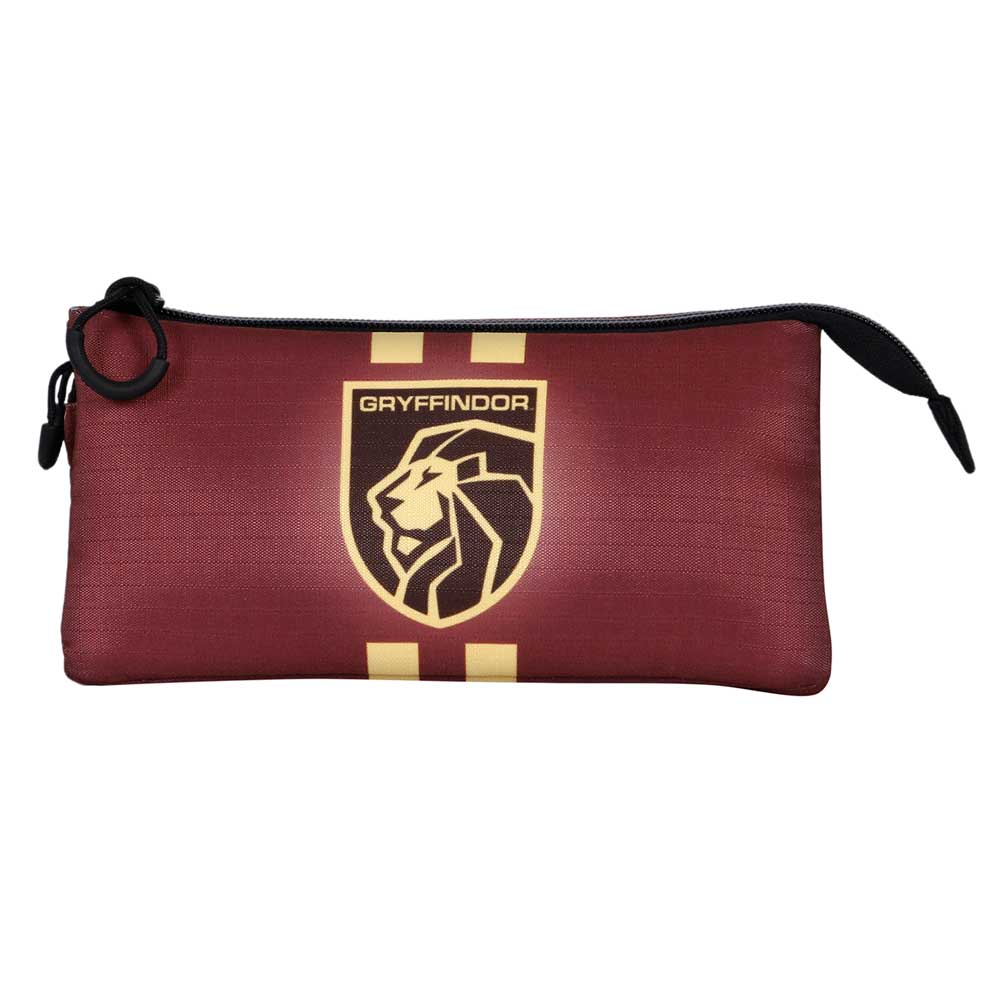 HARRY POTTER Gryffindor ECO- Estuche Escolar Triple Portatodo con 2 Cremalleras. Burdeos