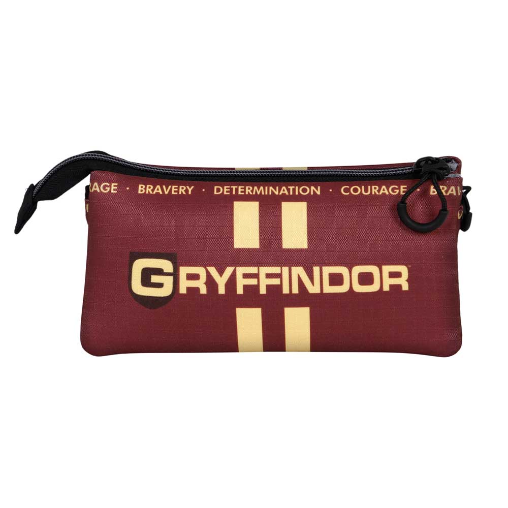 HARRY POTTER Gryffindor ECO- Estuche Escolar Triple Portatodo con 2 Cremalleras. Burdeos