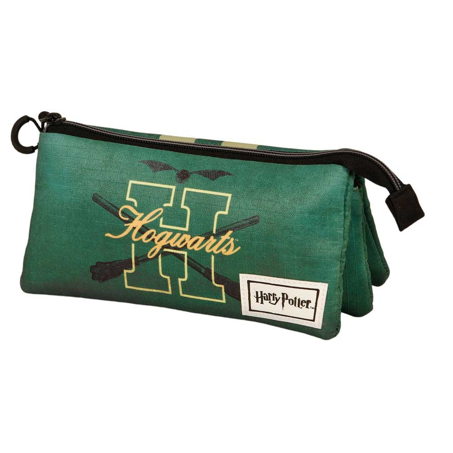 HARRY POTTER Howarsity ECO- Estuche Escolar Triple Portatodo con 2 Cremalleras. Verde