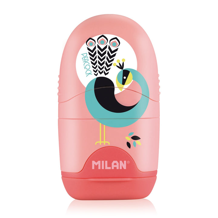 MILAN COMPACT PEACOCK - Afilaborra Compact. Combinación de Goma y Sacapuntas. Azul-Amarillo