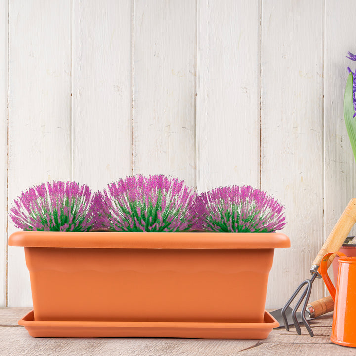 Plastiken TERRA - Jardinera Rectangular 80 x 33 cm 44L con Plato Incluido. Terracota