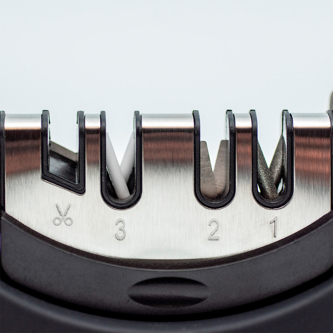 3 Claveles - Afilador Cuchillos y Tijeras 4 Pasos Ergonómico. Carburo Tungsteno  y Cerámica