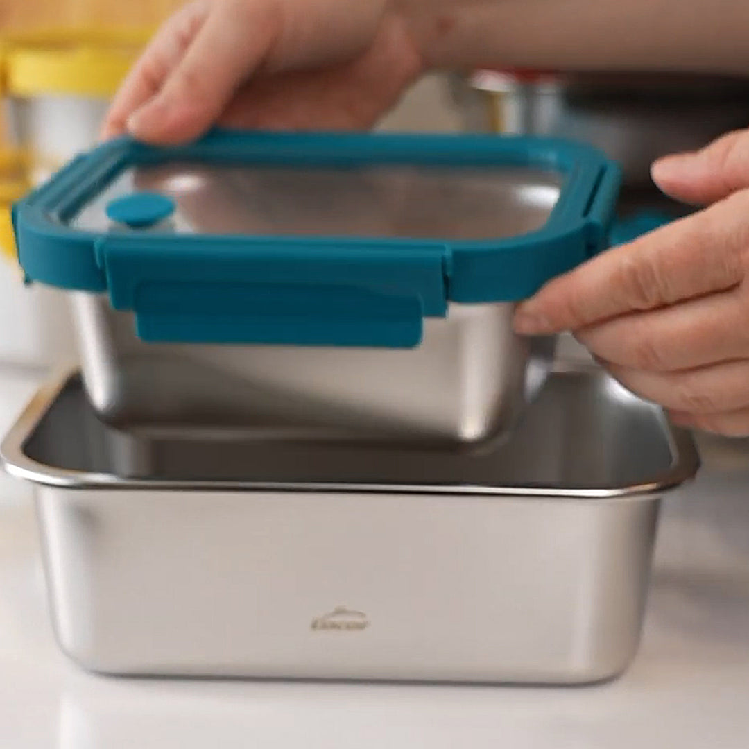 LACOR Etern - Recipiente Redondo de 0.7L en Acero y Tapa de Cristal Apto Microondas