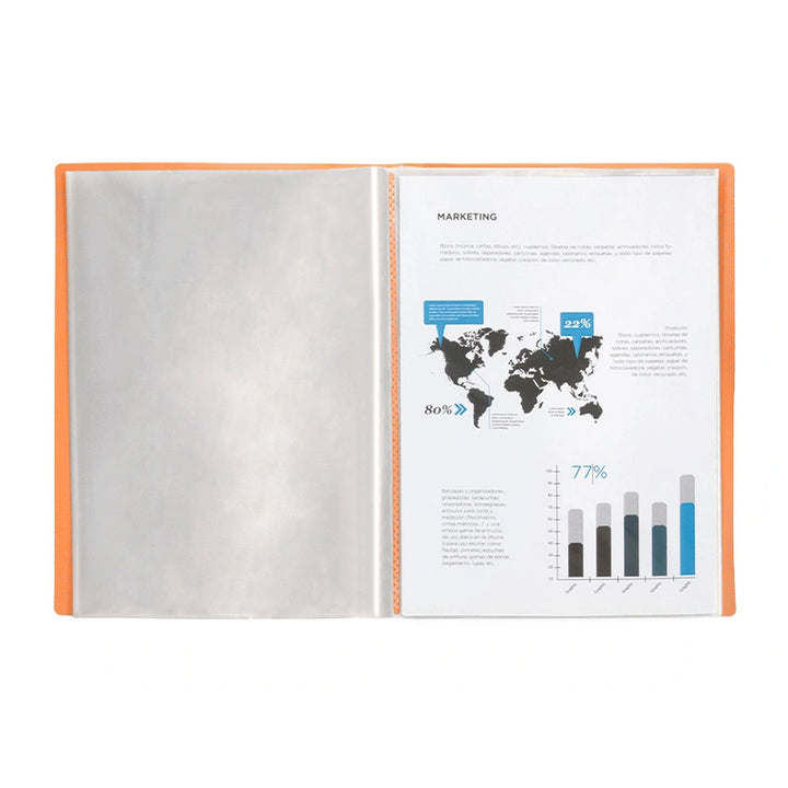 LIDERPAPEL - Carpeta Fundas de Plástico A4 con 40 Fundas Transparentes. Naranja Fluor