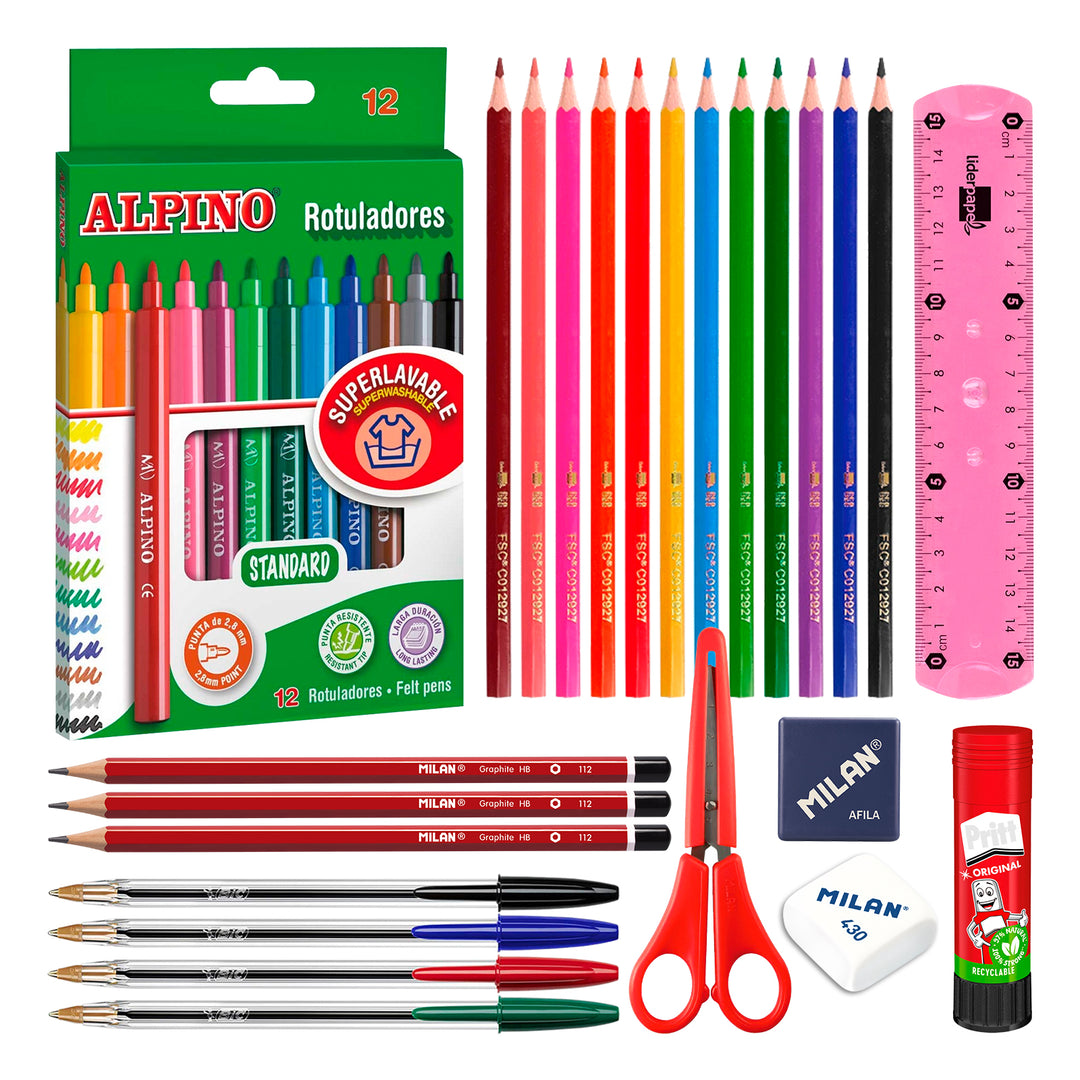 ColePack EcoDes - Estuche Triple de 3 Cremalleras con Material Escolar Incluido. Random