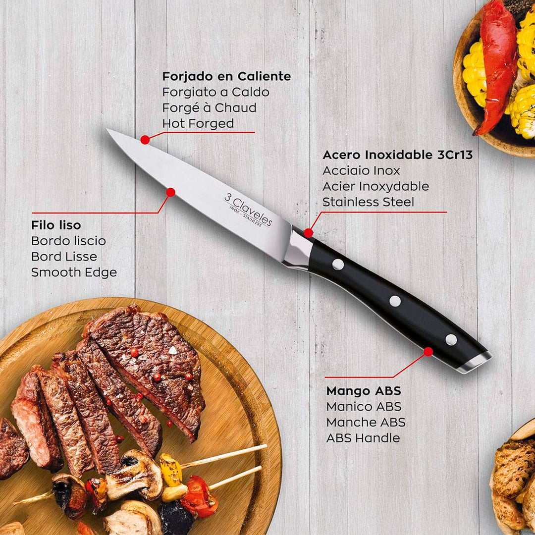 3 Claveles - Set de 4 Cuchillos Chuleteros Profesionales 11.5 cm Acero Inoxidable Mango ABS