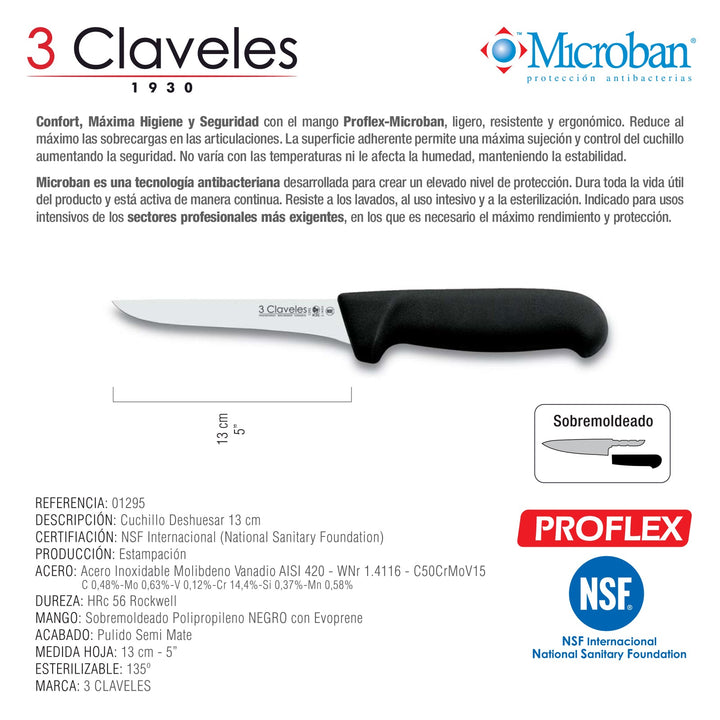 3 Claveles Gourmet - Kit Profesional de Cuchillo Jamonero Deshuesadores Chaira y Funda