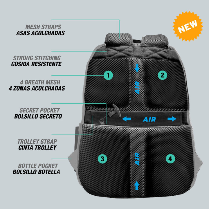 PRODG SK8 - Mochila Escolar Impermeable Running Plus para Portatil y USB. Negro