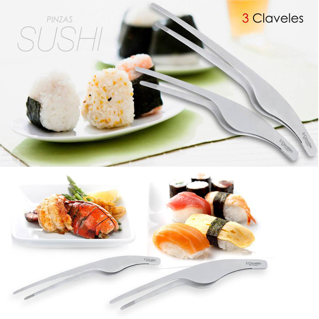 3 Claveles 01178 - Pinzas Ergonómicas en Acero Inoxidable para Sushi y Emplatar 25 cm