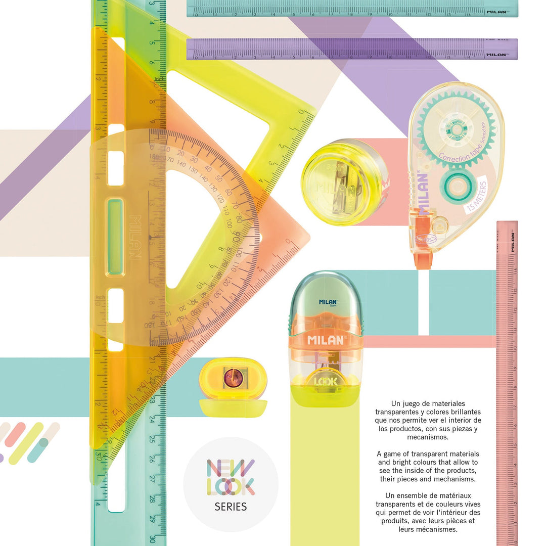 MILAN New Look - Pack de  Reglas Triangulares de 15 cm Plástico Rígido Transparente