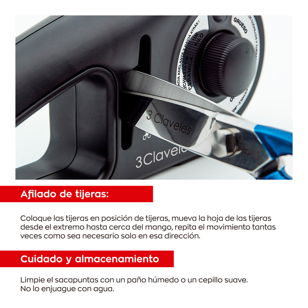 3 Claveles - Afilador Cuchillos y Tijeras de 7 Pasos Ergonómico. Diamante, Carburo y Cerámica