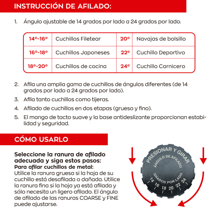 3 Claveles - Afilador Cuchillos y Tijeras 2 Pasos de Angulo Ajustable. Carburo y Cerámica