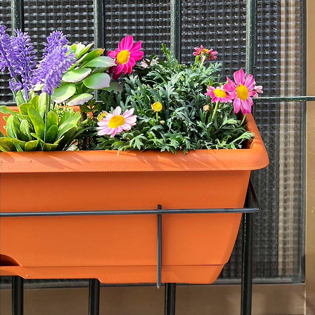 Plastic Forte - Jardinera Balconera 40 cm con Plato Integrado y Soporte. Terracota