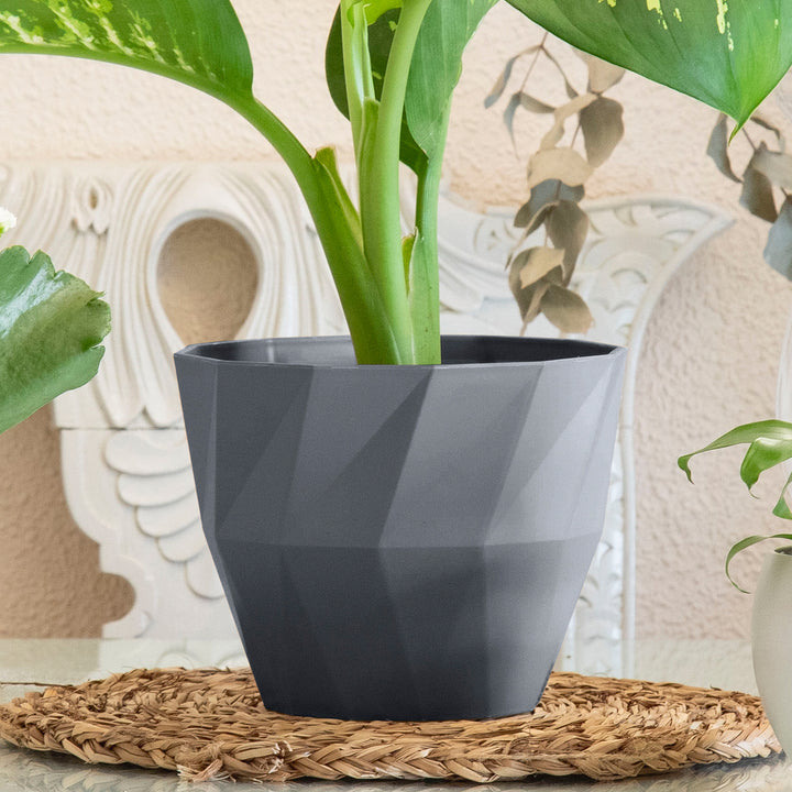 Areca Quartz - Maceta Redonda Decorativa 13 cm con Textura. Gris