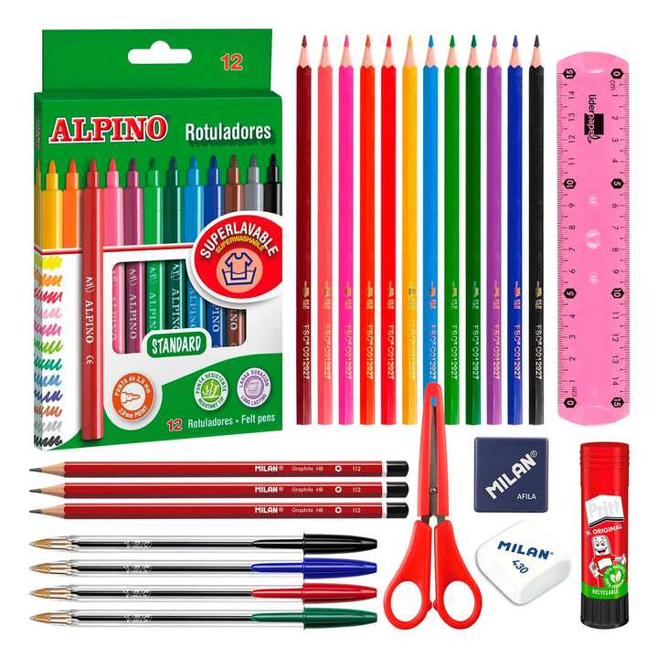 ColePack Eco36 - Estuche Cuadruple de 4 Cremalleras con Material Escolar Incluido. Menta