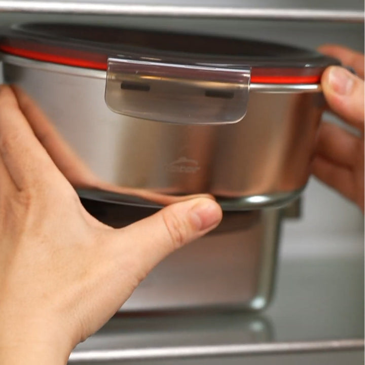 LACOR EcoInox - Recipiente Redondo de 0.7L en Acero Inoxidable Apto Microondas