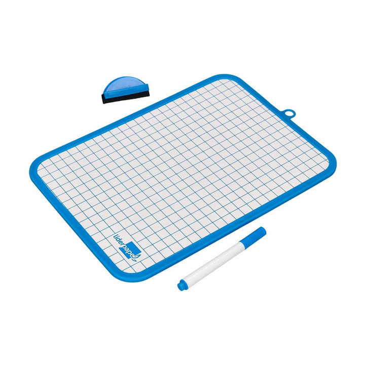 LIDERPAPEL - Pizarra Blanca Doble Cara Lisa y Cuadriculada 18x26 cm Con Rotulador y Borrador.