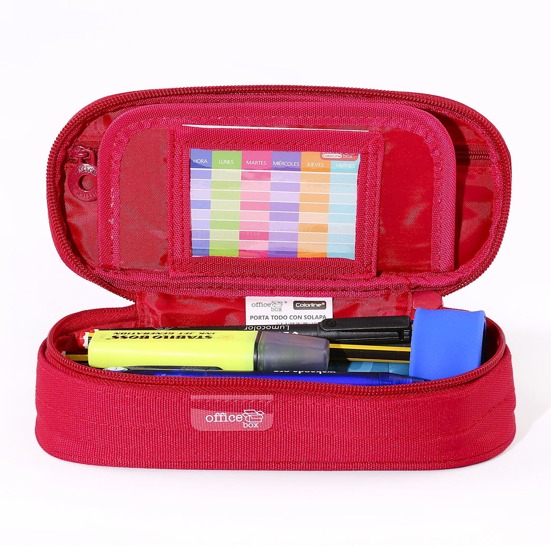 Mega - Estuche Portatodo Escolar Ovalado Multiuso con Solapa. Fucsia