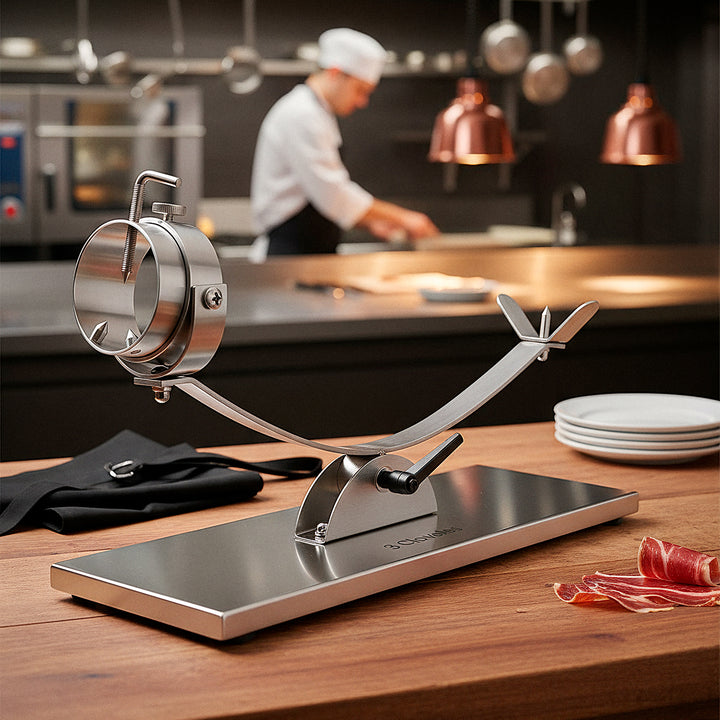 3 Claveles 01743 - Soporte Jamonero Basculante en Acero con Cabezal Giratorio y Cubre Jamón