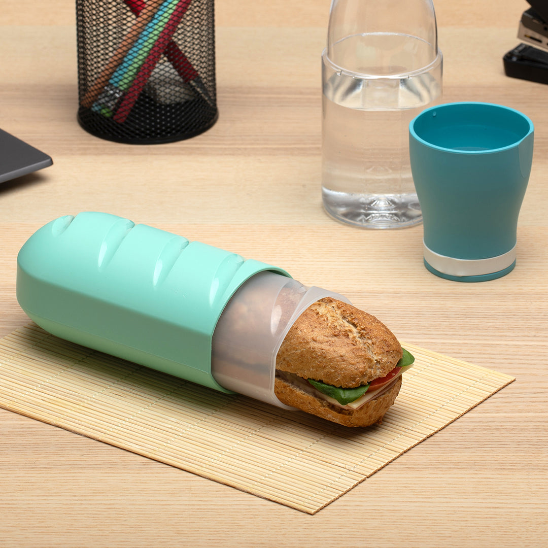 TATAY - Set de 2 Porta Bocadillos Infantiles Extensibles y Reutilizables. Azul y Menta