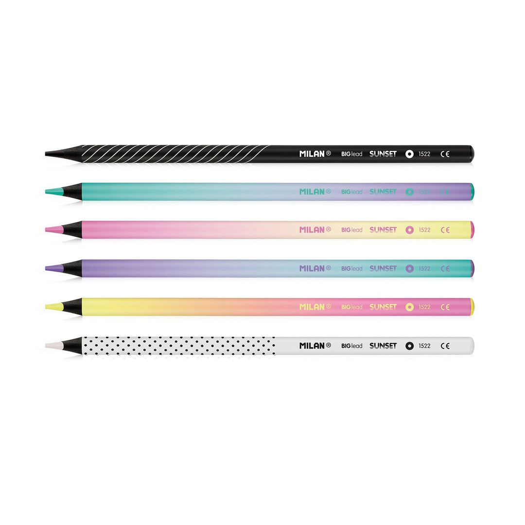 MILAN Sunset - Caja de 6 Lápices de Colores Redondos con Mina Gruesa. Madera Sostenible