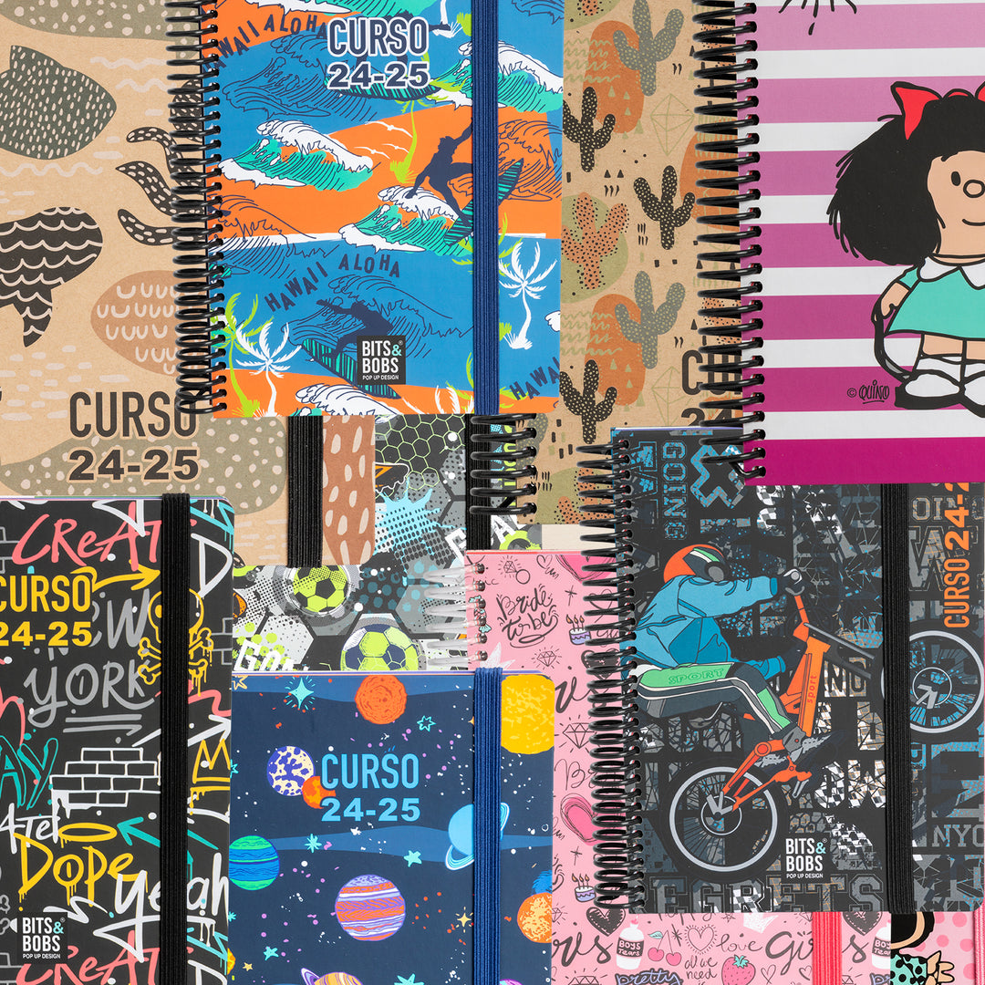 Grafoplás - Agenda Escolar A6 Día Página Curso 24-25. Acabado Soft y Pegatinas. Mafalda Morning