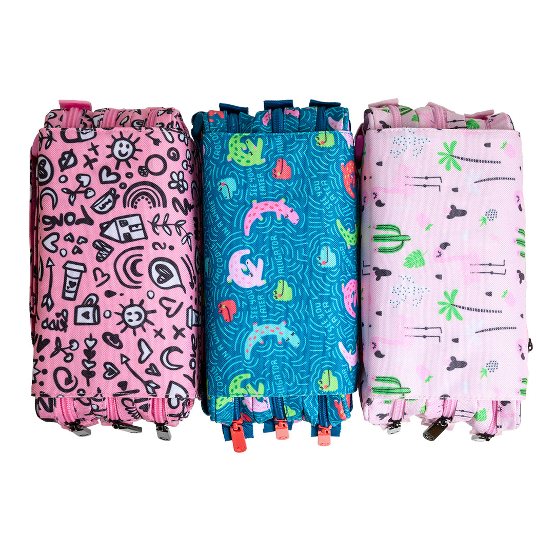 ColePack EcoDes - Estuche Triple de 3 Cremalleras con Material Escolar Incluido. I Love You