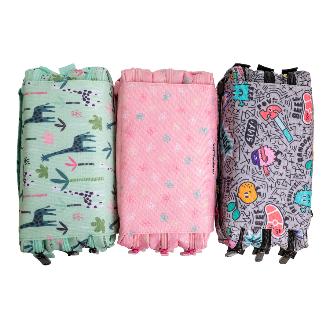 ColePack EcoDes - Estuche Triple de 3 Cremalleras con Material Escolar Incluido. Random