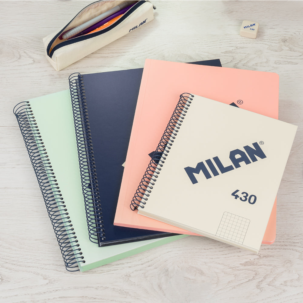 MILAN 430 - Pack 4 Cuadernos A4  Espiral y Tapa Dura. Papel Pautado 120 Hojas 95gr