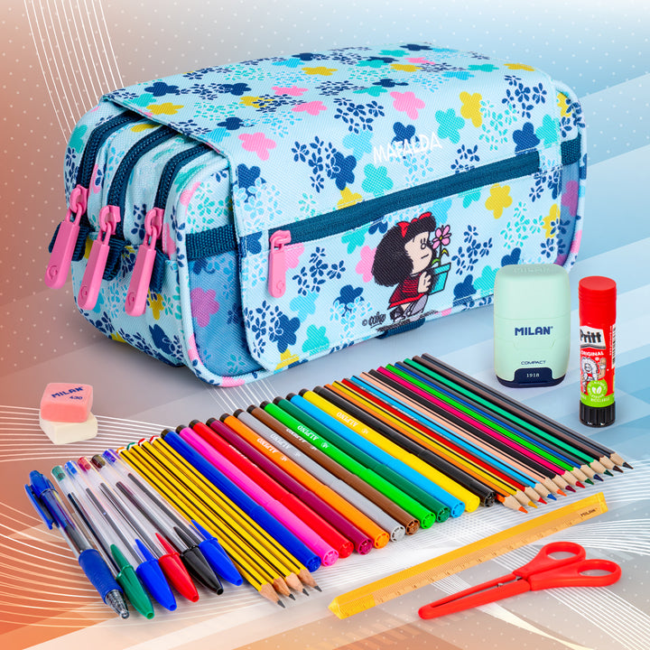 ColePack Design - Estuche Triple de 3 Cremalleras con Material Escolar Incluido. Lively