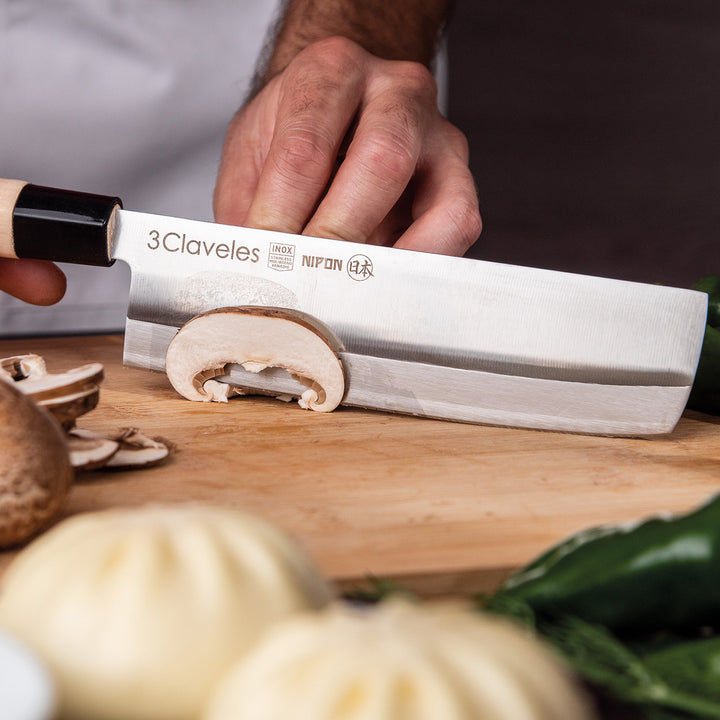 3 Claveles NIPON - Cuchillo Japones Usuba 18 cm Acero Inoxidable y Mango Madera de Arce